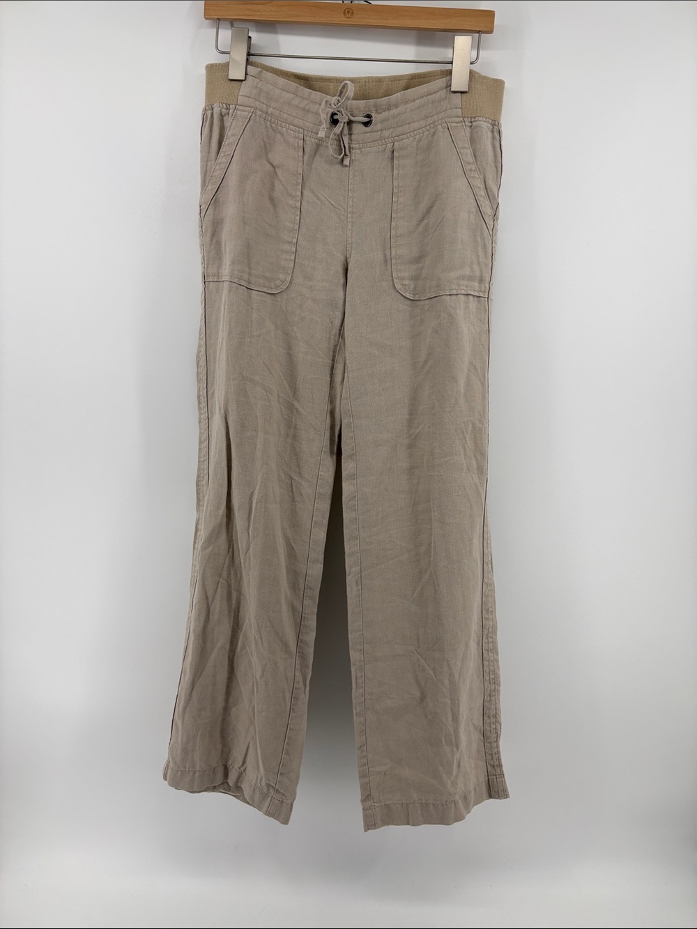 Athleta linen Wide-Leg Drawstring Pants in Tan